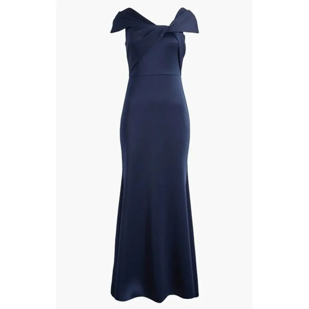 Eliza JWrap Neckline Scuba Crepe Gown Navy Size 2‎ NWT